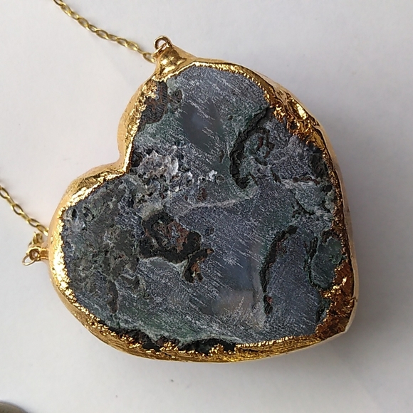 VTG EST. 18K /STERLING SILVER Vermeil NATURAL Druzy Heart Pendant Necklace 440ct - Picture 11 of 16